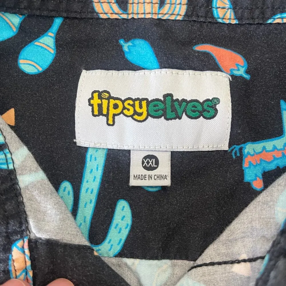 Tipsy Elves‎ Mens Midnight Fiesta Hawaiian Shirt Festive XXL